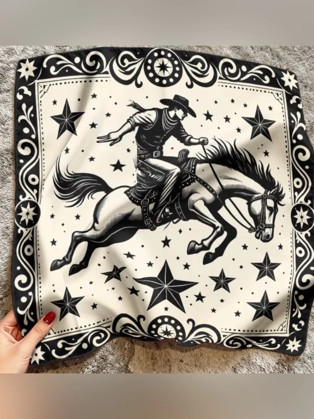 Ride ‘em Cowboy & Horse Graphic Bandana Scarf - Black and White